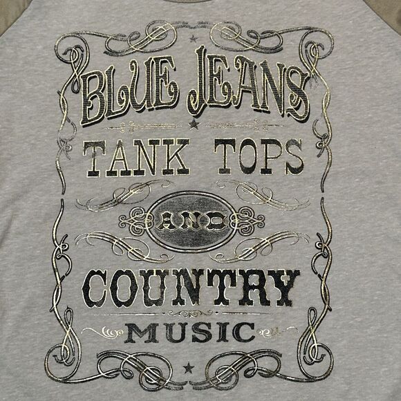 Maurice's TAN & Gold Large Western Style Graphic T, Faux Suede Sleeves NWT - Picture 2 of 5